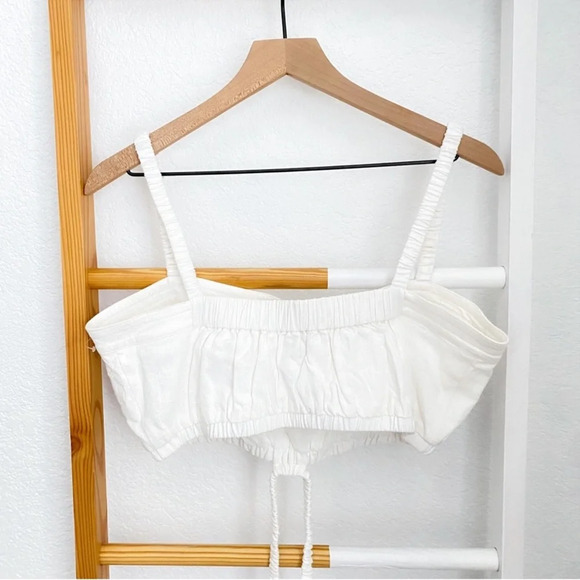 NWOT Jonathan Simkhai STANDARD Clay Washed Linen Ruched Crop Top White - Picture 6 of 15